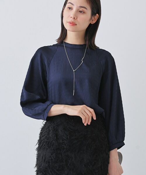 INDIVI/インディヴィ 春SALE!【洗える】シャーリング風ラグランスリーブブラウス ネイビー(094) 13(LL) INDIVI/インディヴィ 春SALE!【洗える】シャーリング風ラグランスリーブブラウス ネイビー(094) 13(LL)