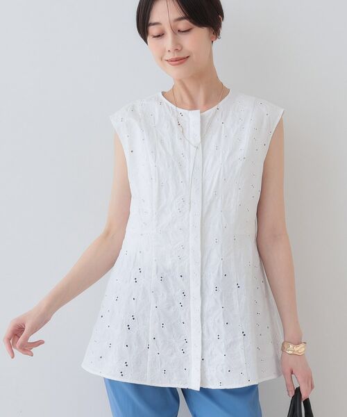 新品✨INDIVI V.A.I シルク ノーカラー ブラウス 大きいサイズ XL