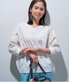 INDIVI / インディヴィ カットソー | 【洗える／体型カバー】レースコンビトップス