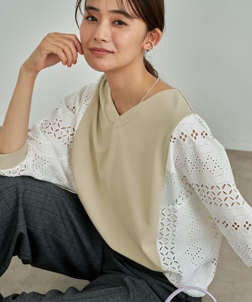 INDIVI / インディヴィ カットソー | 【洗える/体型カバー】レースコンビトップス(ベージュ(652))
