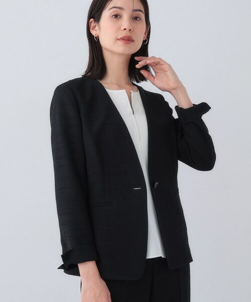 INDIVI/インディヴィ 【日本製/SETUP可能】トリアセテート混ノーカラージャケット ブラック(019) 38(M) INDIVI/インディヴィ 【日本製/SETUP可能】トリアセテート混ノーカラージャケット ブラック(019) 38(M)