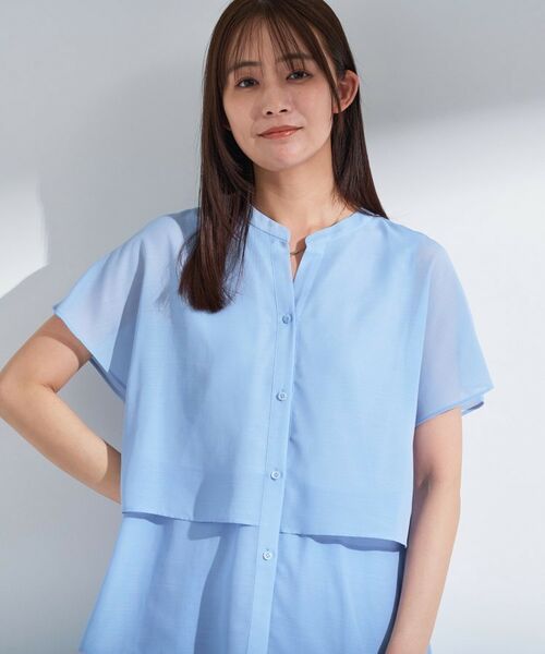 INDIVI/インディヴィ 新色登場！【洗える／エアリー】ティアードブラウス ブルー(091) 15(3L)