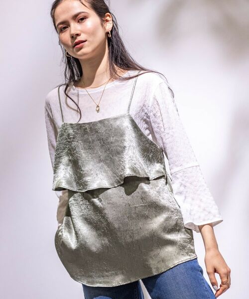 INDIVI/インディヴィ 【2点セット/洗える】カセット服 キャミ&ブラウス セットトップス オリーブグリーン(026) 34(S) INDIVI/インディヴィ 【2点セット/洗える】カセット服 キャミ&ブラウス セットトップス オリーブグリーン(026) 34(S)