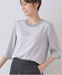 INDIVI / インディヴィ シャツ・ブラウス | 【洗える／5分袖】シルク風素材オフィスブラウス