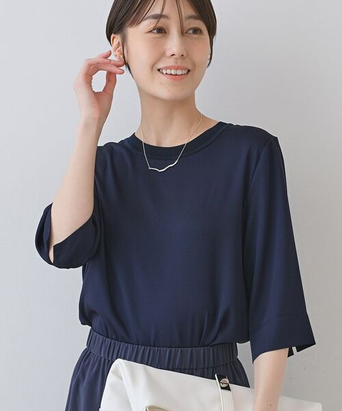 INDIVI/インディヴィ 【洗える/5分袖】シルク風素材オフィスブラウス ネイビー(094) 38(M) INDIVI/インディヴィ 【洗える/5分袖】シルク風素材オフィスブラウス ネイビー(094) 38(M)