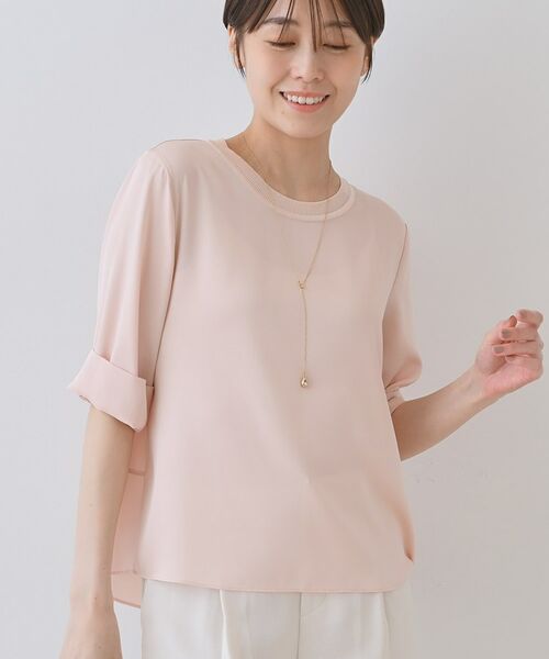 INDIVI/インディヴィ 【洗える/5分袖】シルク風素材オフィスブラウス ライトピンク(670) 38(M) INDIVI/インディヴィ 【洗える/5分袖】シルク風素材オフィスブラウス ライトピンク(670) 38(M)