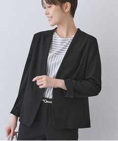 INDIVI / インディヴィ ノーカラージャケット | 【洗える／夏スーツ】ミニ千鳥柄ノーカラージャケット