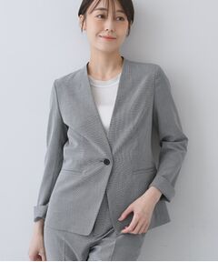 INDIVI / インディヴィ ノーカラージャケット | 【洗える／夏スーツ】ミニ千鳥柄ノーカラージャケット