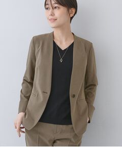 INDIVI / インディヴィ ノーカラージャケット | 【洗える／夏スーツ】ミニ千鳥柄ノーカラージャケット