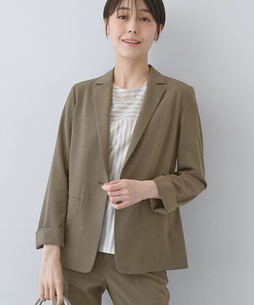 INDIVI / インディヴィ テーラードジャケット | 【洗える/夏スーツ】ミニ千鳥柄テーラードカラージャケット(モカブラウン(442))