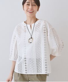 INDIVI / インディヴィ シャツ・ブラウス | 【刺繍／レース】スラッシュネックブラウス