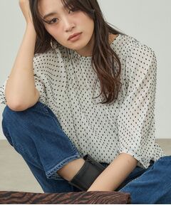 INDIVI / インディヴィ シャツ・ブラウス | 【洗える／ドット柄／凹凸素材】袖コンシャスドルマンブラウス