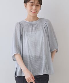 INDIVI / インディヴィ シャツ・ブラウス | 【洗える／ドット柄／凹凸素材】袖コンシャスドルマンブラウス