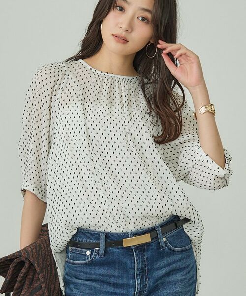 INDIVI / インディヴィ シャツ・ブラウス | 【洗える/ドット柄/凹凸素材】袖コンシャスドルマンブラウス | 詳細3