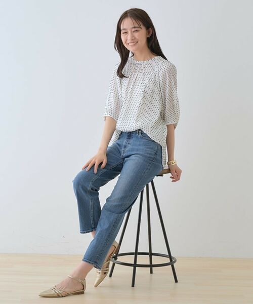 INDIVI / インディヴィ シャツ・ブラウス | 【洗える/ドット柄/凹凸素材】袖コンシャスドルマンブラウス | 詳細6