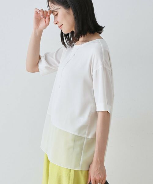 INDIVI / インディヴィ カットソー | 【洗える】裾シアー半袖トップス | 詳細3