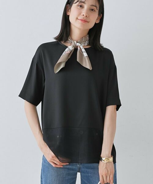 INDIVI / インディヴィ カットソー | 【洗える】裾シアー半袖トップス(ブラック(019))