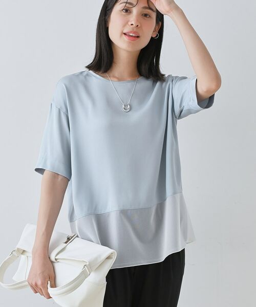 INDIVI/インディヴィ 【洗える】裾シアー半袖トップス サックスブルー(090) 34(S) INDIVI/インディヴィ 【洗える】裾シアー半袖トップス サックスブルー(090) 34(S)