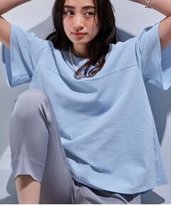 INDIVI / インディヴィ カットソー | 【洗える／体型カバー】凹凸素材フレアデザイントップス