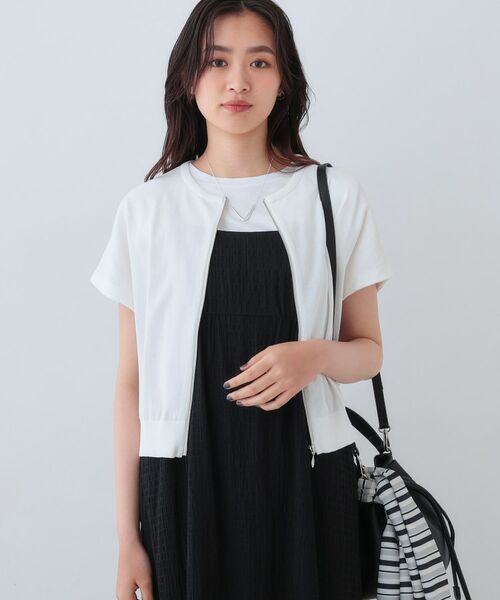 INDIVI / インディヴィ ニット・セーター | 【洗える】ブルゾン風ジップニットベスト(ホワイト(001))