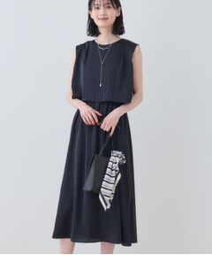 INDIVI / インディヴィ ミニ丈・ひざ丈ワンピース | 【洗える／UVケア／セット見え】ストライプ柄サテンワンピース