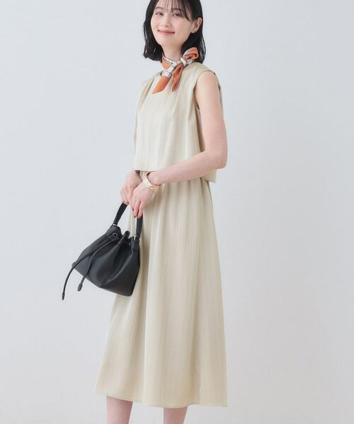 INDIVI / インディヴィ ミニ丈・ひざ丈ワンピース | 【洗える/UVケア/セット見え】ストライプ柄サテンワンピース | 詳細2