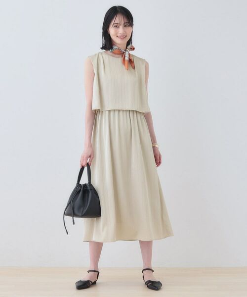 INDIVI / インディヴィ ミニ丈・ひざ丈ワンピース | 【洗える/UVケア/セット見え】ストライプ柄サテンワンピース | 詳細3