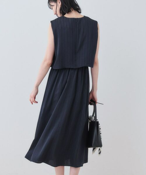 INDIVI / インディヴィ ミニ丈・ひざ丈ワンピース | 【洗える/UVケア/セット見え】ストライプ柄サテンワンピース | 詳細6