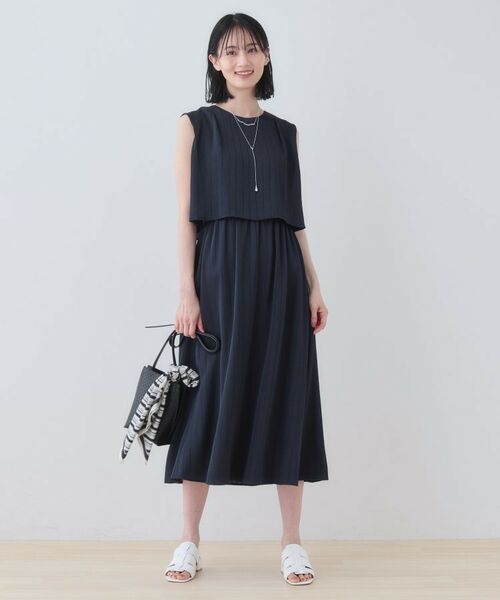 INDIVI / インディヴィ ミニ丈・ひざ丈ワンピース | 【洗える/UVケア/セット見え】ストライプ柄サテンワンピース | 詳細7