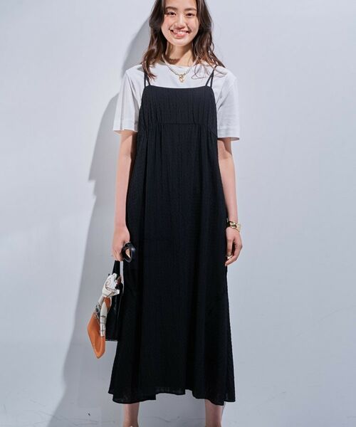 INDIVI / インディヴィ ワンピース | 【洗える/凹凸素材】シャーリング調素材キャミワンピース(ブラック(019))