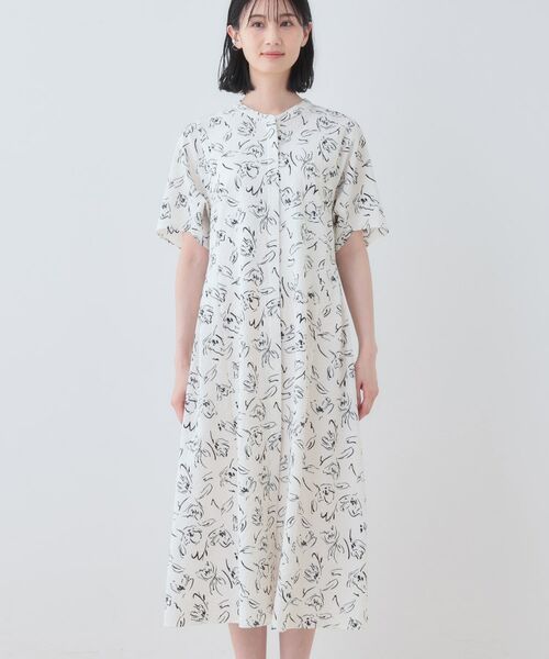 INDIVI / インディヴィ ミニ丈・ひざ丈ワンピース | 【洗える／UVケア／羽織り可能】フラワー柄前あきワンピース | 詳細14