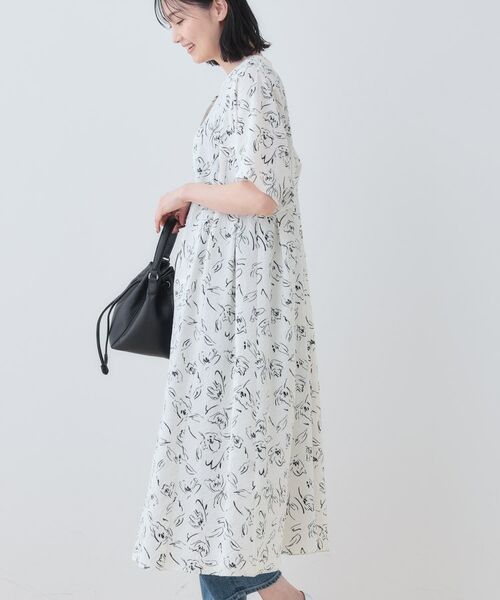 INDIVI / インディヴィ ミニ丈・ひざ丈ワンピース | 【洗える／UVケア／羽織り可能】フラワー柄前あきワンピース | 詳細2