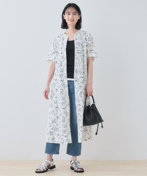 INDIVI / インディヴィ ミニ丈・ひざ丈ワンピース | 【洗える／UVケア／羽織り可能】フラワー柄前あきワンピース | 詳細3