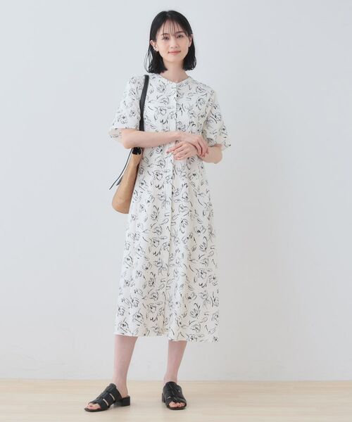 INDIVI / インディヴィ ミニ丈・ひざ丈ワンピース | 【洗える／UVケア／羽織り可能】フラワー柄前あきワンピース | 詳細4