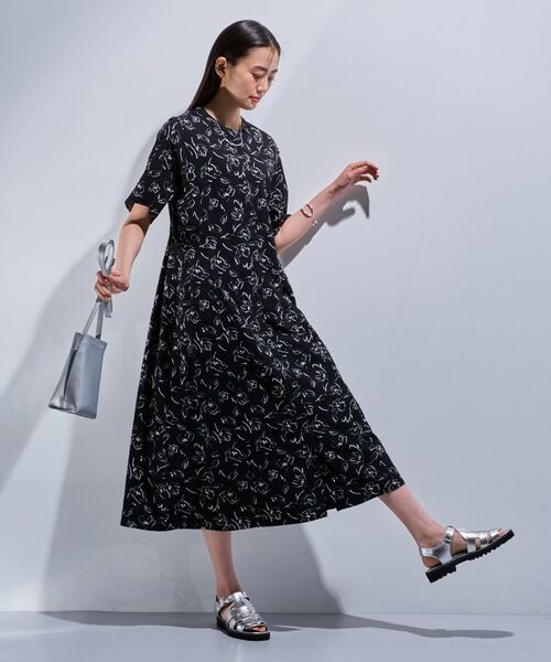 INDIVI / インディヴィ ミニ丈・ひざ丈ワンピース | 【洗える／UVケア／羽織り可能】フラワー柄前あきワンピース | 詳細8