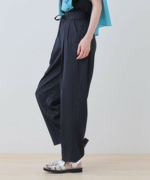 INDIVI / インディヴィ パンツ | 【洗える／UVケア／サッシュベルト付】ストライプ柄サテンテーパードパンツ | 詳細7