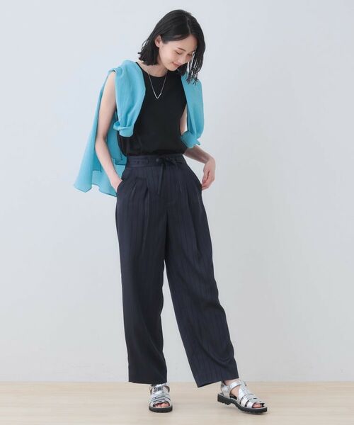 INDIVI / インディヴィ パンツ | 【洗える／UVケア／サッシュベルト付】ストライプ柄サテンテーパードパンツ | 詳細8