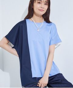 INDIVI / インディヴィ Tシャツ | 【洗える／汗ジミ防止】バイカラー＆アシメヘム Tシャツ