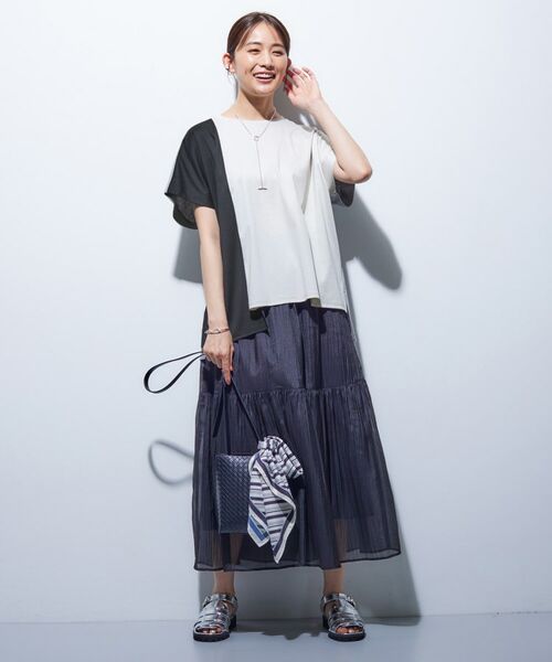 INDIVI / インディヴィ Tシャツ | 【洗える／汗ジミ防止】バイカラー＆アシメヘム Tシャツ | 詳細8