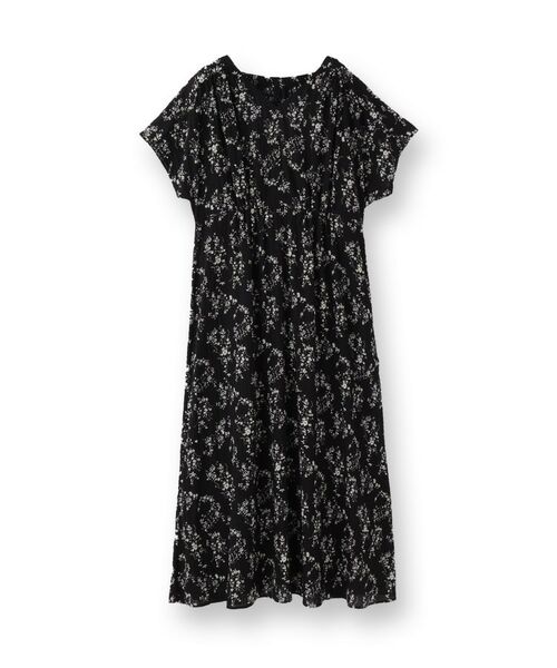 INDIVI / インディヴィ ロング・マキシ丈ワンピース | 【モノトーン小花柄】フィット＆フレア エアリーワンピース | 詳細1