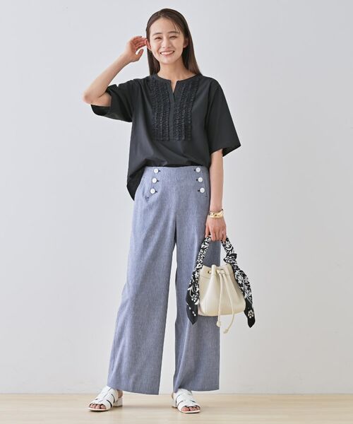 INDIVI / インディヴィ パンツ | 【デニムライク】マリンボタン リネン混ワイドパンツ | 詳細4