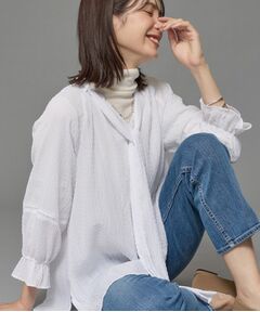 INDIVI / インディヴィ シャツ・ブラウス | 【洗える／シャーリング素材】ボリューム袖エアリーブラウス