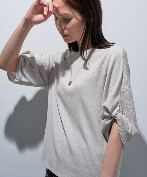 INDIVI / インディヴィ カットソー | 【UVケア/吸汗速乾】凹凸素材ねじり袖トップス(グレージュ(050))