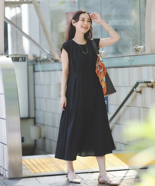 INDIVI / インディヴィ ロング・マキシ丈ワンピース | 【1枚でコーデ完成!】タックワンピース(ブラック(019))