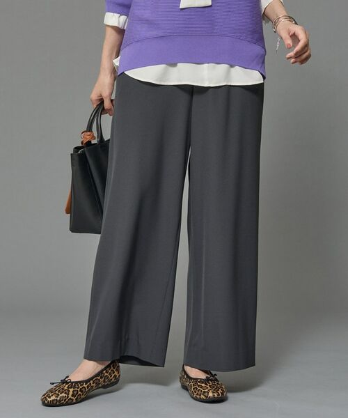 INDIVI/インディヴィ <秋SALE!>【UVケア/SETUP可能】エアリージョーゼット ワイドパンツ チャコールグレー(013) 15(3L) INDIVI/インディヴィ <秋SALE!>【UVケア/SETUP可能】エアリージョーゼット ワイドパンツ チャコールグレー(013) 15(3L)