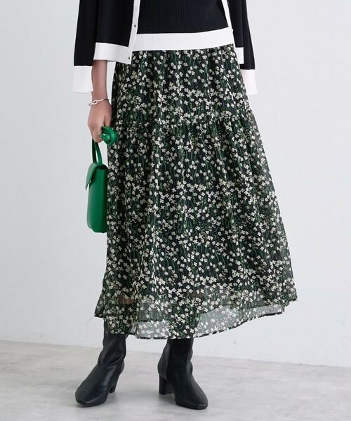 INDIVI / インディヴィ ロング・マキシ丈スカート | 【秋映え柄/セットアップ可能】フラワーシフォンスカート | 詳細2
