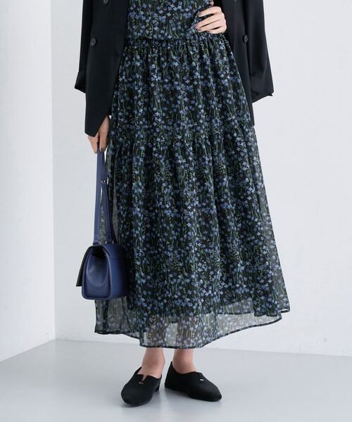 INDIVI / インディヴィ ロング・マキシ丈スカート | 【秋映え柄/セットアップ可能】フラワーシフォンスカート | 詳細6