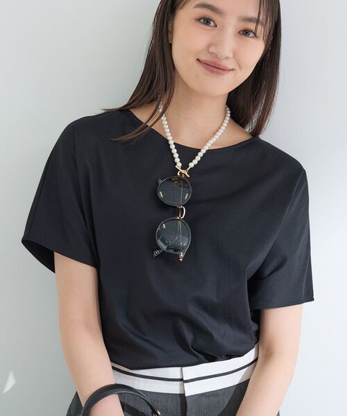 INDIVI/インディヴィ 【汗ジミ防止／コットン100】シンプルTシャツ ブラック(019) 19(5L)