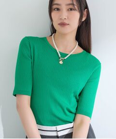 INDIVI / インディヴィ ニット・セーター | 【インナーで活躍／アンサンブル】クルーネック半袖ニット