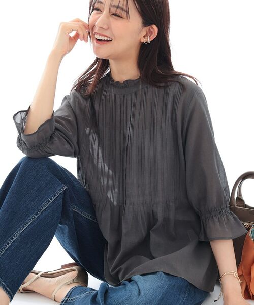 INDIVI / インディヴィ シャツ・ブラウス | 【洗える/コットン】ピンタックシアーブラウス(スミクロ(018))